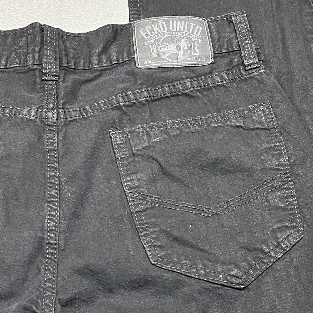 Vtg Ecko Unlimited Y2K Straight Leg Jeans Mens 34X32 Black Denim Utility Hip Hop